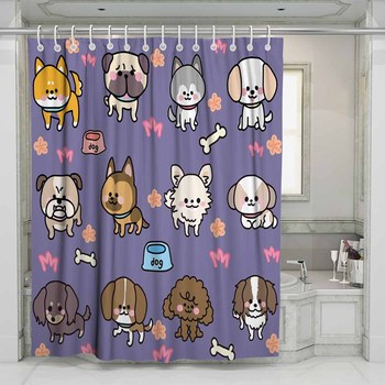 Cartoon Dogs Waterproof Mold Proof Hanging Curtain Polyester Fabric Kids Bathroom Decor Screen Shower Curtains for Home Hotel